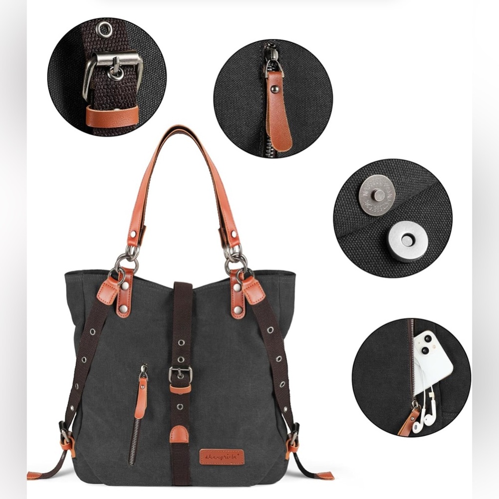 Shangri-la Canvas Tote/Handbag Shoulder Bag Convertible Backpack in canvas